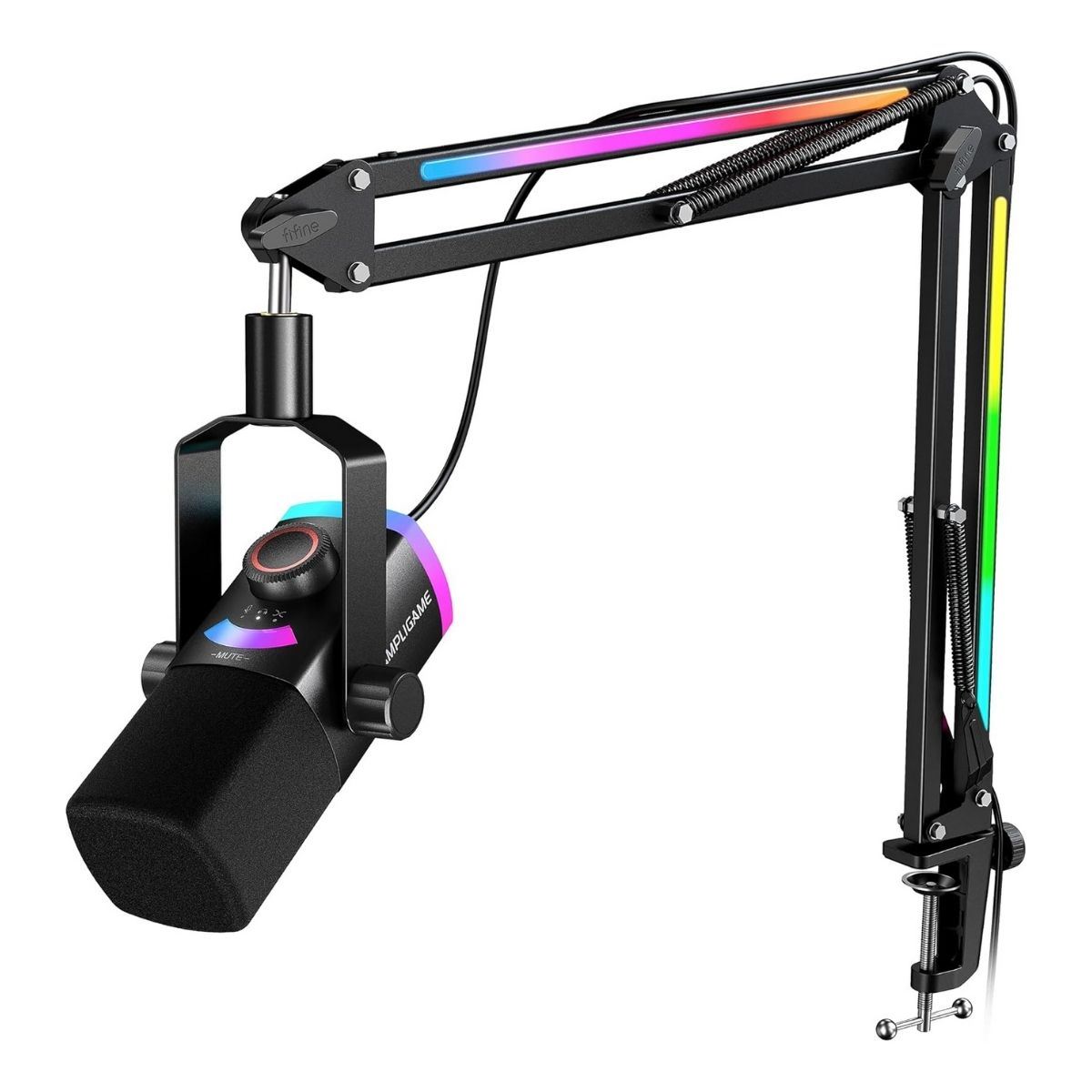 Fifine - Micrófono Ampligame AM8PROT XLR/USB (Incluye Brazo) - Negro